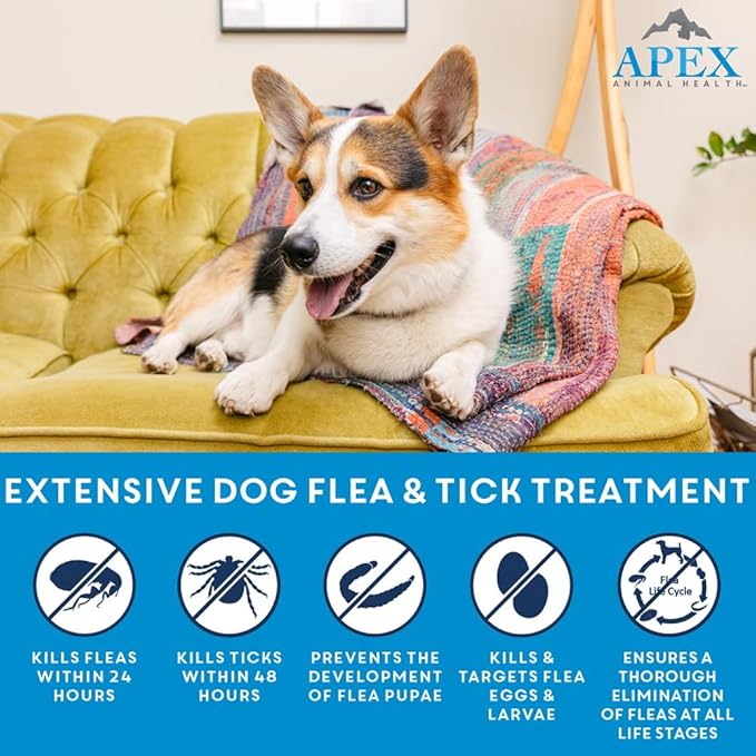Apex Plus Flea and Tick Prevention for Dogs | Medium (23-44 lbs) | 6-Month Supply | Dog Flea and Tick Treatment | 24-Hour Activation, Waterproof, 30-Day Protection