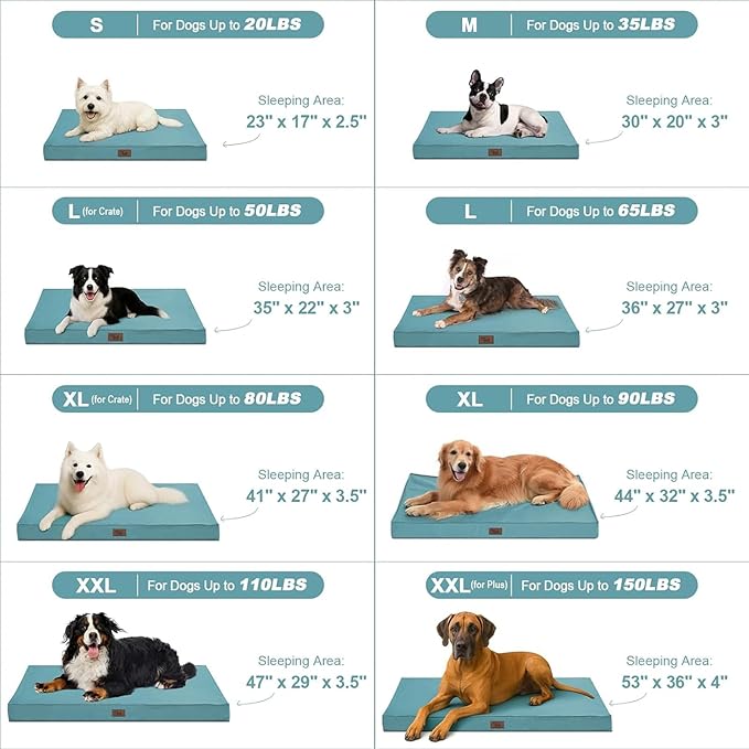 Outdoor Dog Bed for Medium Dogs, Waterproof Dog Crate Bed for Puppy Beds, Orthopedic Egg Crate Foam Pet Bed with Washable and Removable Oxford Cover, Light Blue
