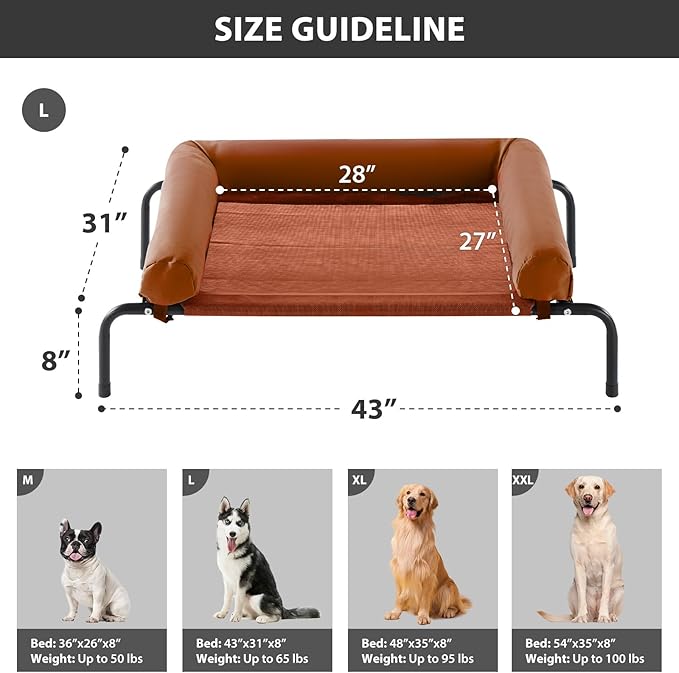 RRPETHOME Large Elevated Cooling Dog Bed, Raised Dog Cot Beds for Large Dogs, Elevated Outdoor Pet Cot, Chew Proof Portable Cooling Pet Cot with Skid-Resistant Feet and Breathable Mesh