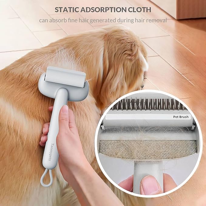 Self Cleaning Grooming Brush for Shedding Pets Rake Gently Removes Loose Undercoat Mats Tangled (White)