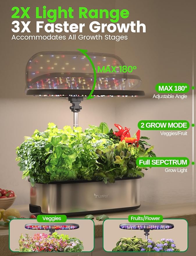LetPot LPH-SE Hydroponics Growing System, 12 Pods Smart Herb Garden Kit Indoor, Indoor Garden, APP & WiFi Controlled, with 24W Growing LED, 5.5L Water Tank, Pump System, Automatic Timer