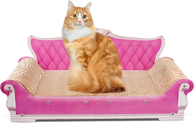 Scratching Sofa, Couch Shaped Thick Scratching Cardboard, Lounge Bed for Indoor Rest&Play, Sofa Scratcher Pad (Pink, 27.6" L X 12.4" W X 11.8" H)