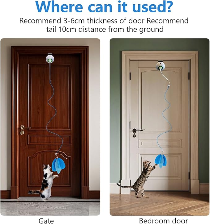 Cat Toys Hanging Door Electric and Moving Ball, Cats Toy Interactive for Indoor for Bored Feather Toys Kitten Rechargeable Door Hanging Automatic Retractable String（White）