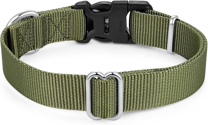 Mikivery Nylon Dog Collar with Quick Release Buckle Soft Adjustable Sturdy for Small Medium Large Dogs Military Green,L