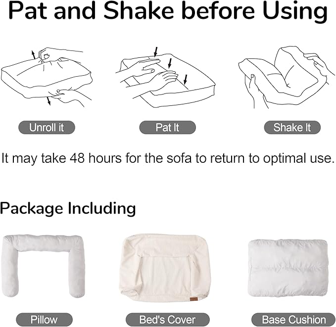 FUKUMARU Cute Dog Bed, Fluffy Pet Bed with TPU Layer Keeping Lining Dry, Dog Couch Medium Size Dogs Easy to Care, Warm Cat Bed with Removable Zipper Cover, 36inch, Large, Cream