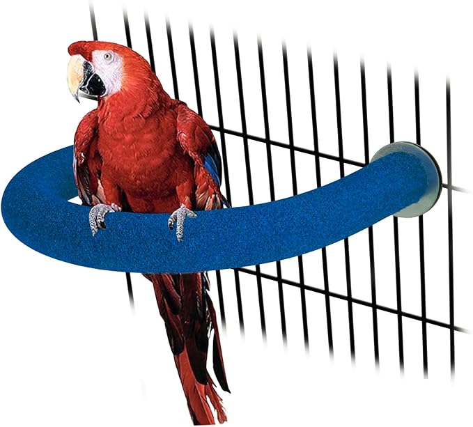 Rypet U Shape Parrot Perch Stand Toy for Paw Grinding Clean Stick Exercise, Rough-Surfaced Quartz Bird Perch Standing Cage Accessories for for Small Parakeets Cockatiels Conures Macaws Finches(Blue)