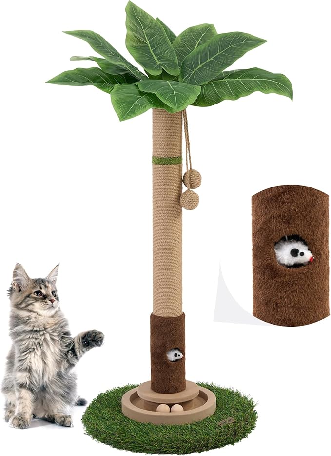 Cat Scratching Post 35'' Tall Cat Scratcher Tree Tower Scratching Posts for Indoor Cats with Cat Toy Mouse Hole and Interactive Wooden Ball for Kittens Adults Cats