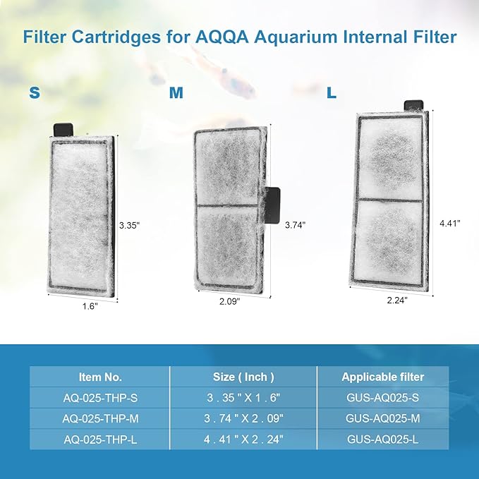 AQQA 8 Pack Aquarium Filter Cartridge Replacement Fish Tank Filter Cartridge for Aquarium Internal Filter (Medium)