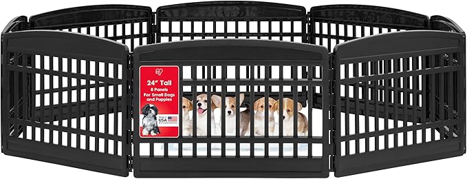 IRIS USA 24" 8-Panel Puppy Playpen, 83.5 x 83.5 x 23.63, Dog Playpen, Dog Play Pen Indoors, Pet Fence, Small Pets, Black