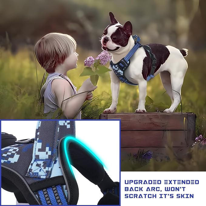 BUMBIN Dog Harness for Large Dogs, No Pull Adjustable No Choke Pet Vest with Dog Leash Fit Smart Reflective Pet Walking Harness for Training Easy Control Soft Handle Blue Camo M