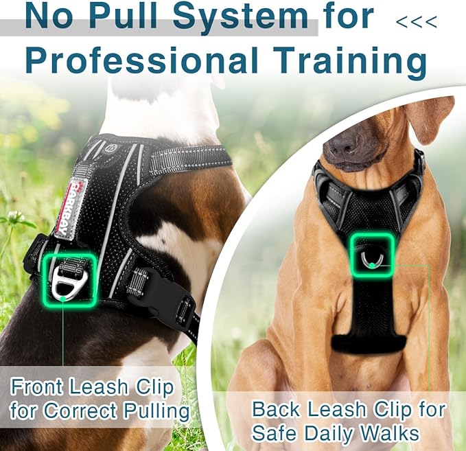 BARKBAY Dog Harness No Pull with ID Tag Pocket - Heavy Duty, Reflective, Easy Control for Large Dogs(Black,L)