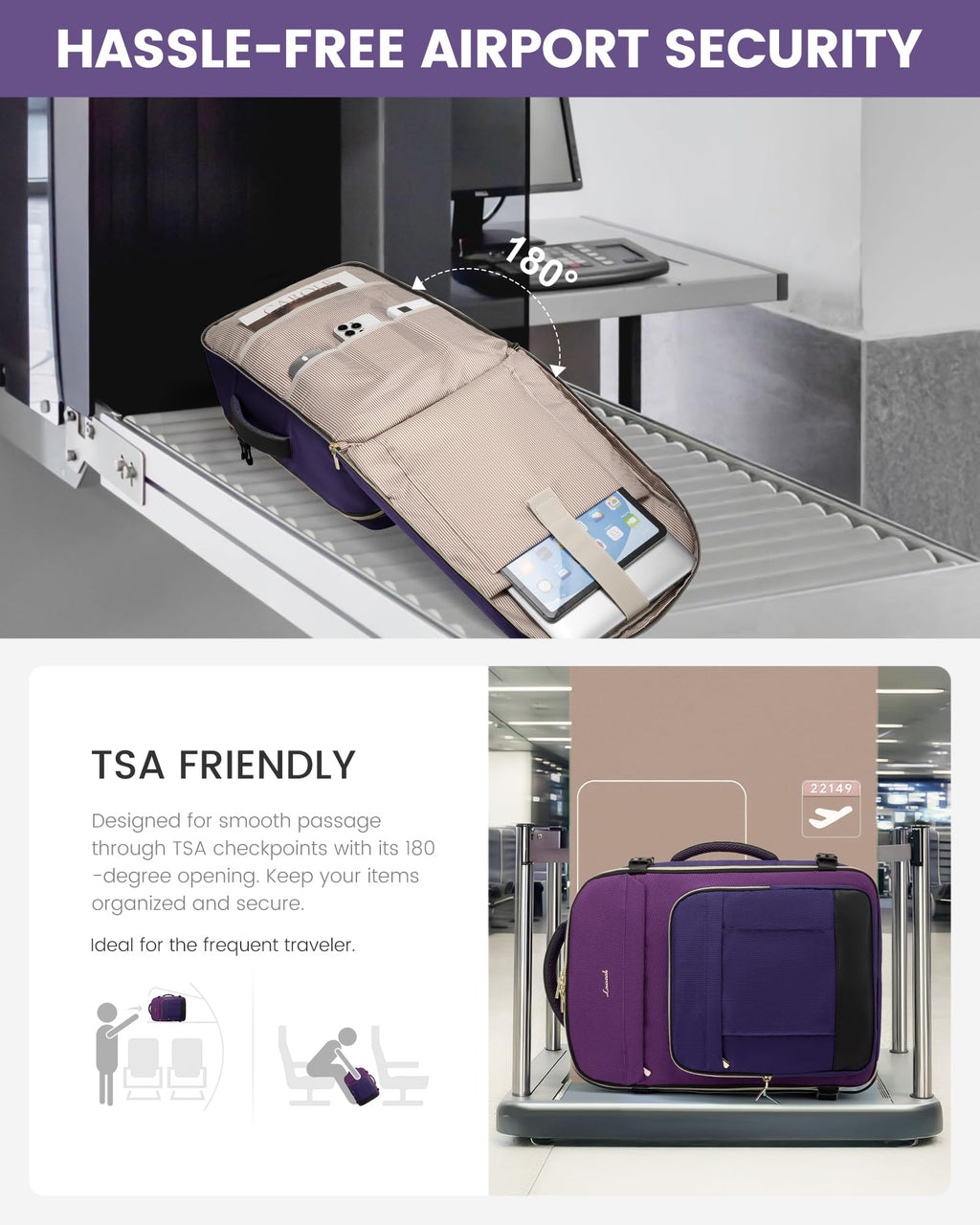 LOVEVOOK 40L Travel Backpack for Women & Men - 17.3 Inch Carry On Backpack & Personal Item Backpack for Airlines, Spacious and Durable Design, with 3 Packing Cubes