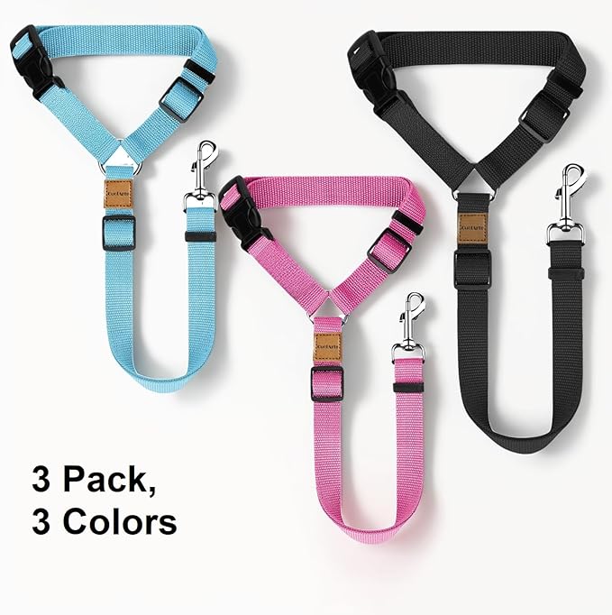 3 Pack Dog Seat Belt for Car, Car Headrest Restraint Adjustable Nylon Fabric, Dog Restraints Vehicle Seatbelts Harness