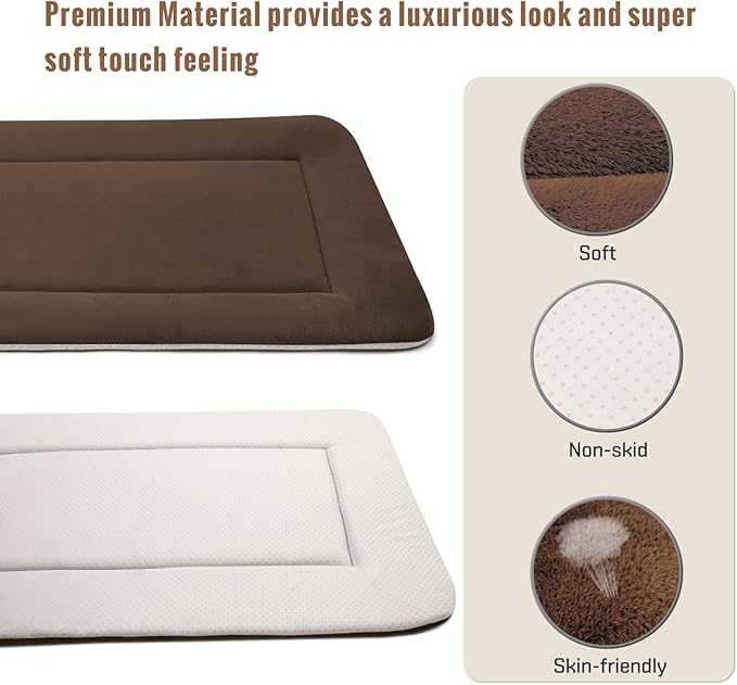Large Soft Dog Bed 47" Crate Pad - Machine Washable Mat With Non-Slip Bottom - Mattress for Large and Medium Pets - Cushion for Kennel