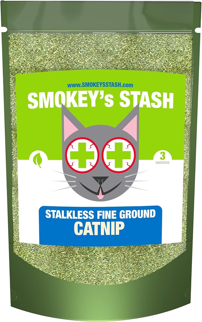 Smokey's Stash Catnip Stalkless Dried Ground Premium Bulk 3 Ounce Bag Strong Cat nip for Cats