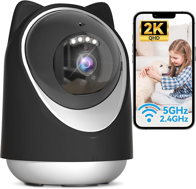 Security Camera Indoor,Wi-Fi &Two-Way Audio,Indoor Camera for Home,Baby/Dog/Cat/Pet Camera with Phone App,Night Vision,Motion Tracking, Compatible with Alexa (Black)