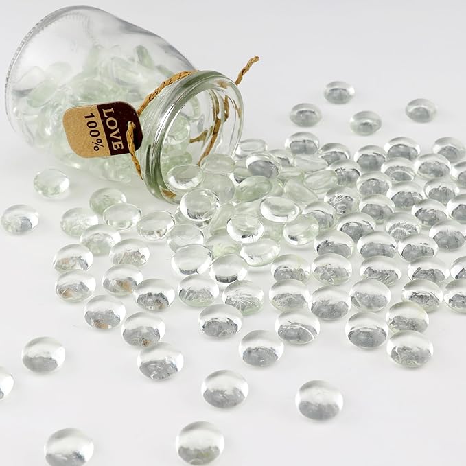 2.16LB Glass Beads Vase Filler Aquarium Gravel Decor Flat Glass Marbles Gems Pebbles Fish Tank Rocks Home Decorative Art Craft - Clear