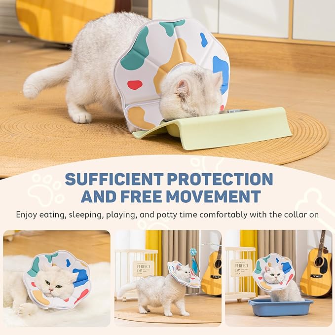 Avont Soft Cat Recovery Cone Collar, Adjustable Lightweight Kitten E-Collar for Small Dogs, Comfortable Neck Donut Stop Licking Scratching After Surgery -Cow(S)