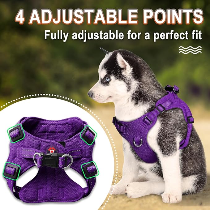Dog Harness Step in Dog Vest Harness, Reflective Adjustable Puppy No Pull Harness Breathable Soft for Small and Medium Dogs Cats, Purple, S