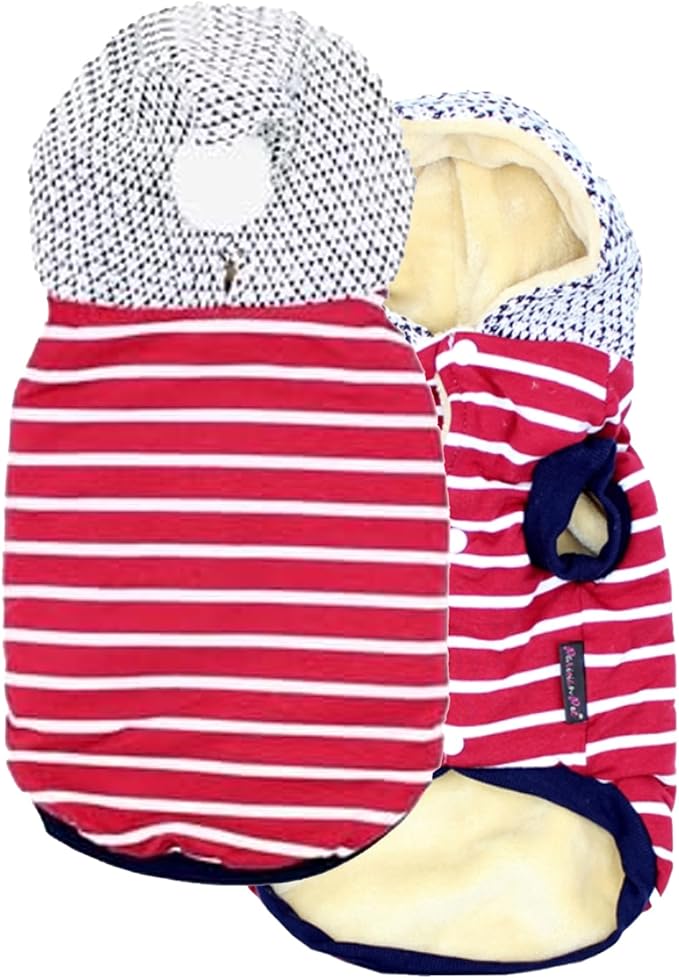 Parisian Pet Basic Dog Hoodie - Lightweight Red Striped Pom Pom Sweatshirt - Pullover With Leash Hole and Pockets - Clothes for Large Dogs - L