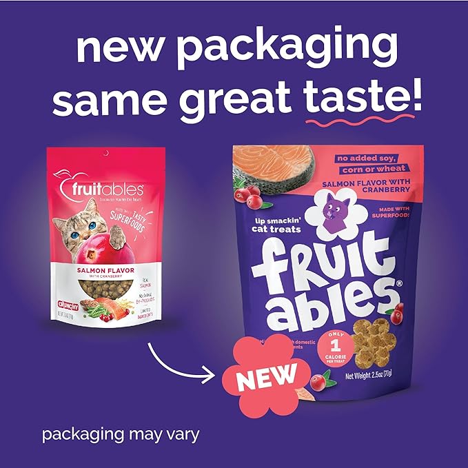 Fruitables Cat Treats Crunchy Salmon & Cranberry Cat Treats Healthy Low Calorie, High Protein Wheat, Corn & Soy Free 30 Ounces