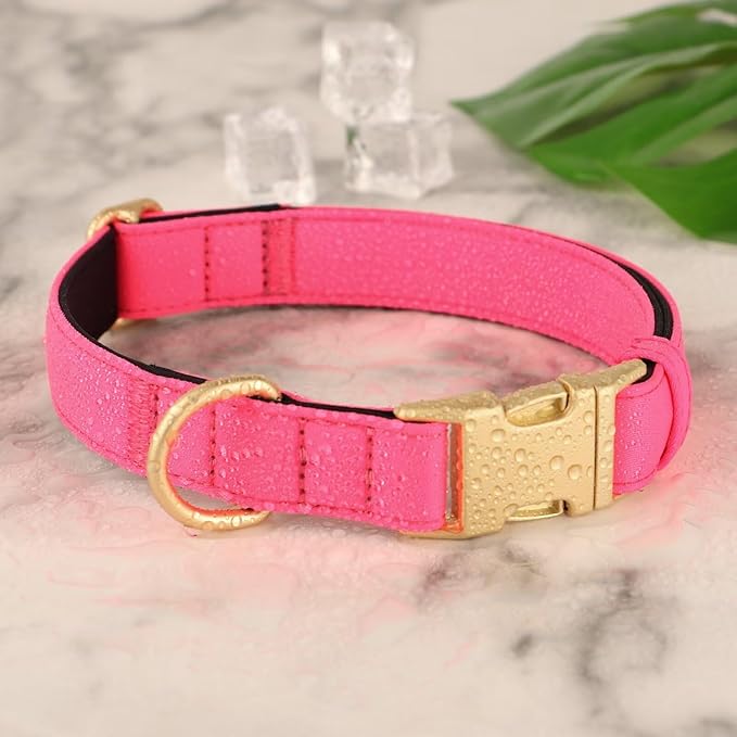 Didog Soft Padded Dog Collar for Large Dogs, Colorful and Durable Pet Collar with Quick Release Buckle, Light and Breathable for Daily Walking, Pink, L