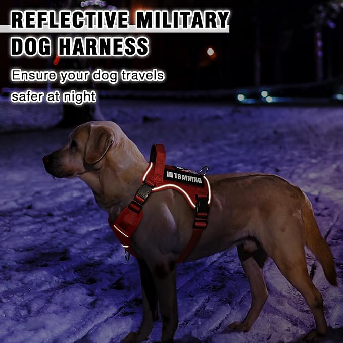 WINSEE Service Dog in Training Harness with 5 PCS Patches, Reflective Tactical Dog Vest Harness, Adjustable Soft Oxford Pet Harness with Easy Control Handle, Hook & Loop Panels for Walking Hiking