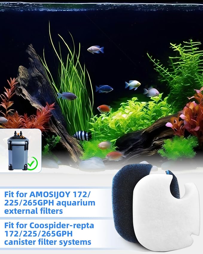 Canister Filter Pads Fit for AMOSIJOY 172/225/265GPH Aquarium External Filters, Replacement Canister Filter Pads Fit for Coospider-Repta Canister Filter Systems 12PCS