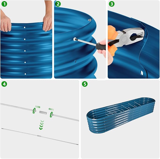 Land Guard 8×2×1.5ft Galvanized Raised Garden Bed Kit, Raised Garden Boxes Outdoor, Oval Metal Raised Garden Beds for Vegetables, Blue