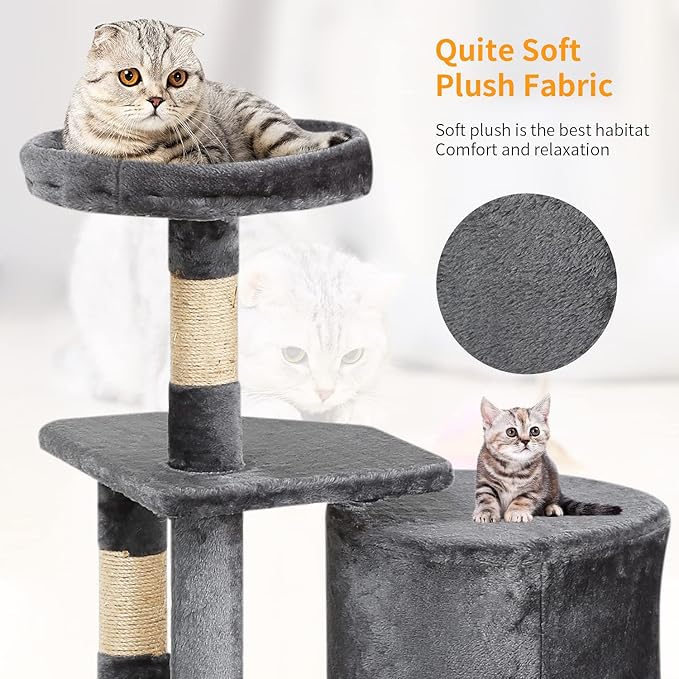 BestPet Cat Tree 36 inch Tall Scratching Toy Activity Centre Cat Tower Cat Condo Multi-Level Furniture Scratching Posts for Indoor Cats,Light Gray