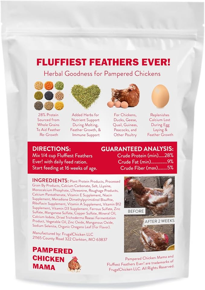 Pampered Chicken Mama Backyard Chicken Molting Supplement: Fluffiest Feathers Ever Backyard Chicken Feed and Supplies for Hens (6 Pound Economy Size)