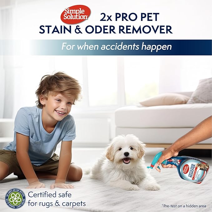 Simple Solution Stain & Odor Eliminator for Pets, Carpet Deodorizer, Enzyme Pet Odor Eliminator for Home, Stain Remover for Cat & Dog Pee, Urine Destroyer, Carpet Cleaner Spray, 32 oz