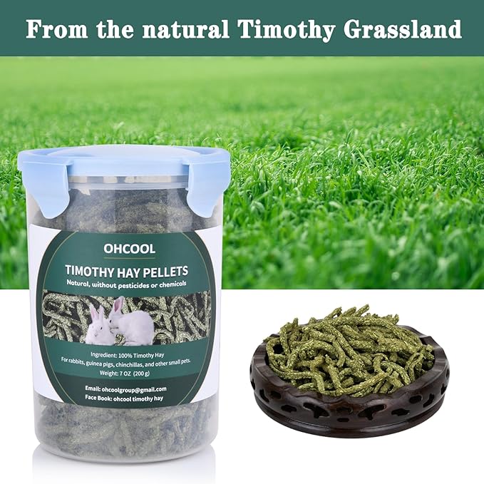 Timothy Hay Pellets 28oz (4 * 7 oz) - 100% Timothy Premium Nutrition Pellet for Tortoise, Rabbits 28 oz