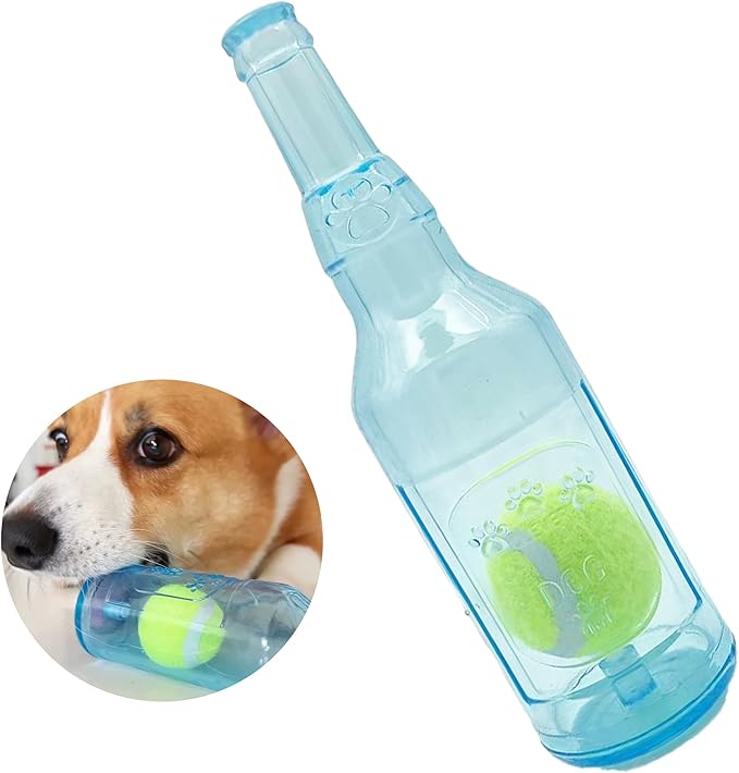 Dog Squeaky Chew Toy,Floating TPR Water Bottle Toys-Small Medium Large Breeds - Training Fetch -Indoor Outdoor Pool Beach Blue M