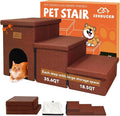 Dog Stairs with Condo 18" H, 3-Step Wider Dog Steps for High Beds Couch, Folding Storage Pet Stairs Gift for Small/Medium/Large Old Dogs Cats, Ramp for Climbing Car Up to 200 lbs, Brown