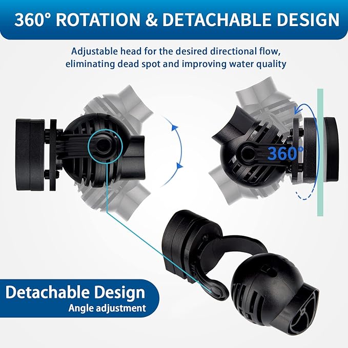 FREESEA Aquarium Powerhead Wave Maker: 1050 GPH Circulation Wavemaker Pump - 360° Adjustable Power Head with Magnetic Suction for 1-55 Gallon Fish Tank | Saltwater | Freshwater