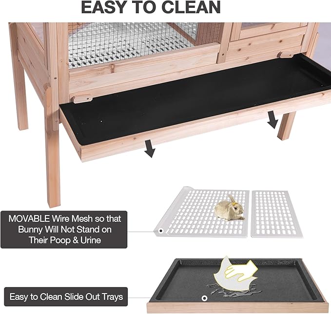Guinea Pig Cages with Anti Chewing Edges and Cool Zinc Plate, Indoor Rabbit Hutch with Hideout and PVC Platform, Elevated Legs Hamster Cage 36.6" L (Nature)
