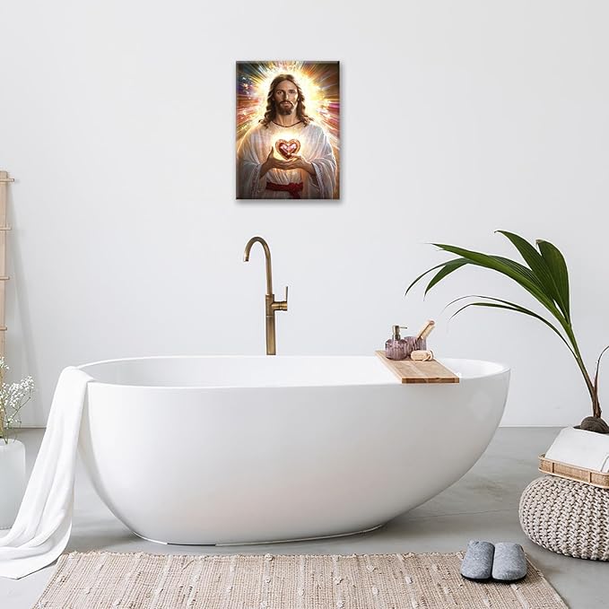Christian Jesus Wall Art Religion Canvas Wall Decor Prints Framed Painting Jesus Pictures Gifts Artwork for Bathroom Living Dining Church 16"x20"