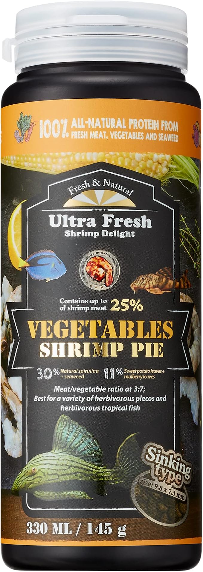 Ultra Fresh Algae Wafers Pleco Food, Spirulina & Algae, Sword Prawns, Balanced Diet, Color Enhancing, All Natural Ingredients, for Algae Eaters, Bottom Feeders, Vegetables Shrimp Pie, 5.11oz