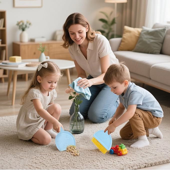 Small Broom and Dustpan Set,mini Compact Portable, for Home, Sofas, Kitchen countertops, Storage Shelves, Office desks, bathrooms, and pet Areas (Blue)