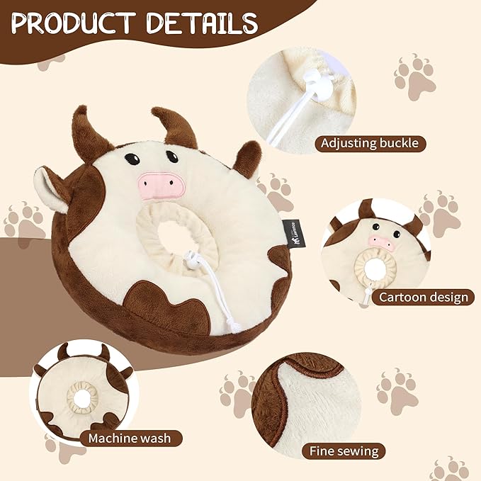 Adjustable Cat Collar Soft to Stop Licking After Surgery for Kitten, Alternative to Cone of Shame, Donut Cone for Cats, Pet Elizabethan Collar (Cow, Medium)