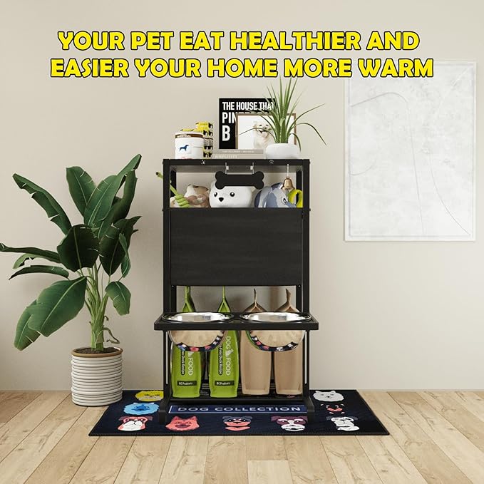 Elevated Dog Bowls, Height Adjustable Raised Dog Bowl Stand (4.5'' to 12''), Organizer Bowl Holder for Large Medium Dogs