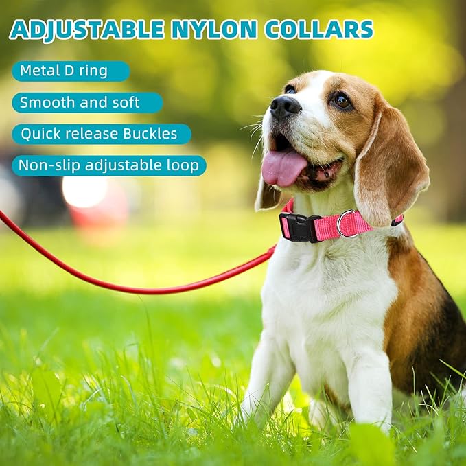 9 Pieces Adjustable Dog Collar for Animal, Soft Nylon Pets Puppy Collar with Quick Release Buckle Holder Bulk for Dogs Walking Running Training(Medium,Retro Colors)