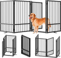 Full Metal Freestanding Dog Gate with Door, 36''Height Foldable Pet Dog Fence for Indoor & Outdoor, 4 Panels Extra Wide Free Standing TallDog Gates for Doorways,House,Stairs,Porch,Deck,Yard