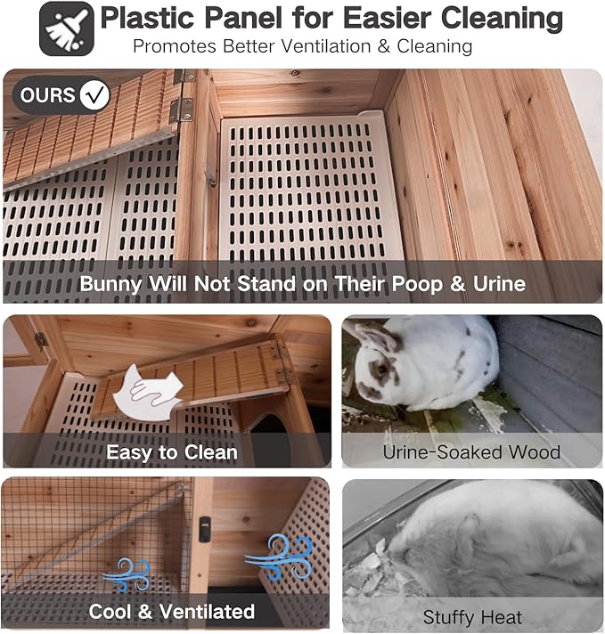 Guinea Pig Cages with Anti Chewing Edges and Cool Zinc Plate, Indoor Rabbit Hutch with Hideout and PVC Platform, Elevated Legs Hamster Cage 36.6" L (Nature)