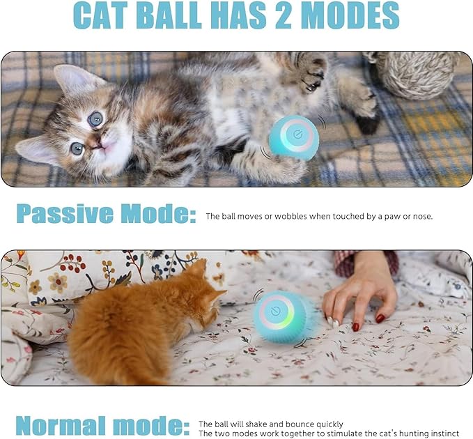 Power Ball 2.0 - Interactive Smart Cat Toy, Automatic Rolling Ball for Indoor Cats, USB Charged (Blue)