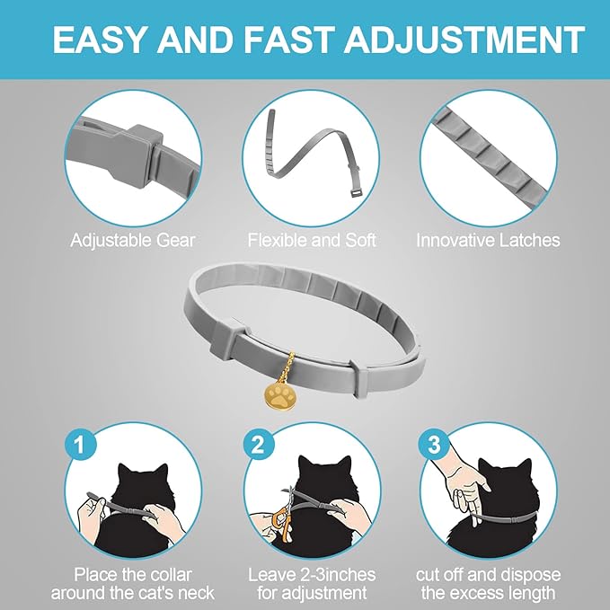 4 Pcs Cat Calming Collar Adjustable Lavender Scent Relaxing Cat Collar with 2 Pendant for Puppies Reduce Stress Aggression Anxious, up to 15 Inches(Grey, Silver)