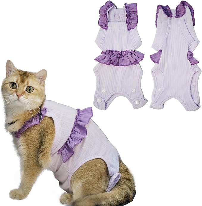 Cat Recovery Suit,Kitten Onesie After Surgery,E-Collar Alternative for Abdominal Wound and Skin Diseases,Soft Breathable Bodysuit After Spay（Purple-m）