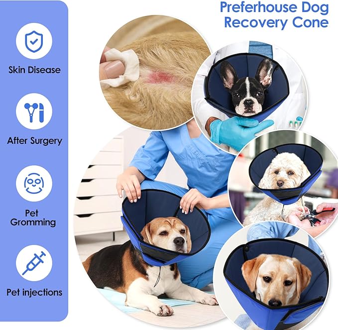 Soft Dog Cone for Large Dogs, Cone for Dogs to Stop Licking, Breathable Pet Surgery Collar Cone for Extra-Large Pets, Blue XL