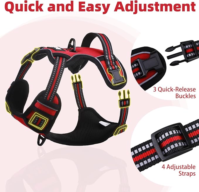 PUPTECK No Pull Dog Harness for Large, Adjustable Reflective Dog Harness with Handle Easy Control, Comfortable Soft Padded Pet Vest Harness for Extra Large Dogs, Red XL